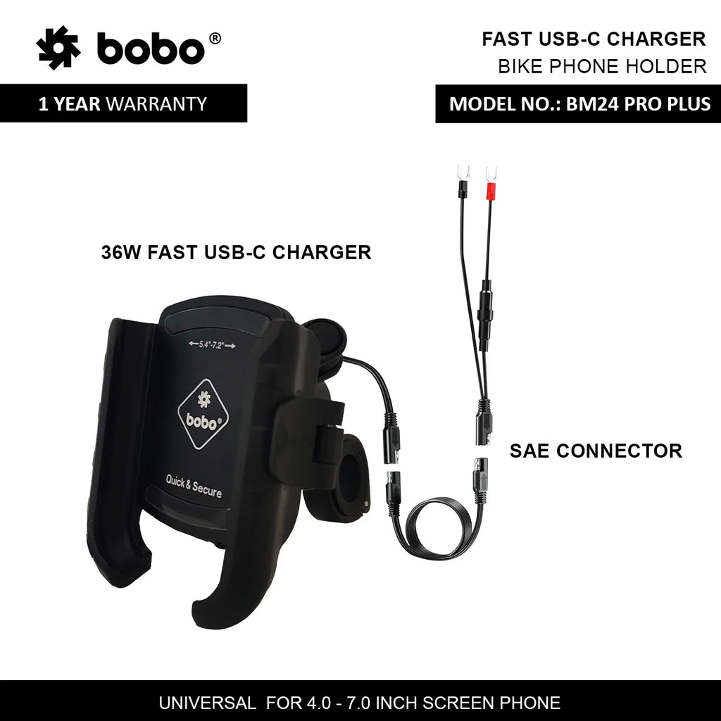 BOBO BM24 PRO PLUS Quick Release Bike Phone Holder with 36W USB-C Charger - View 3
