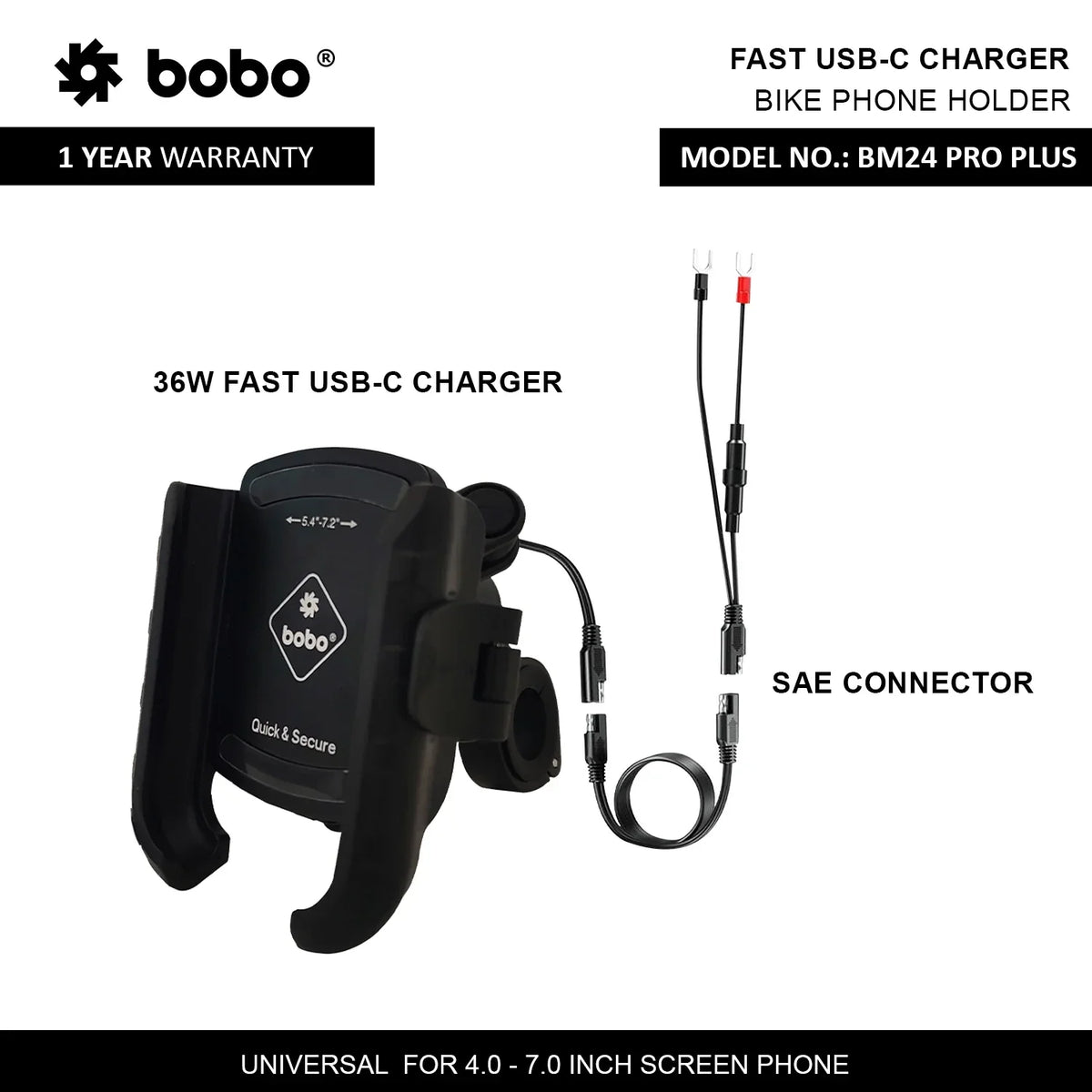 BOBO BM24 PRO PLUS Quick Release Bike Phone Holder with 36W USB-C Charger - View 3