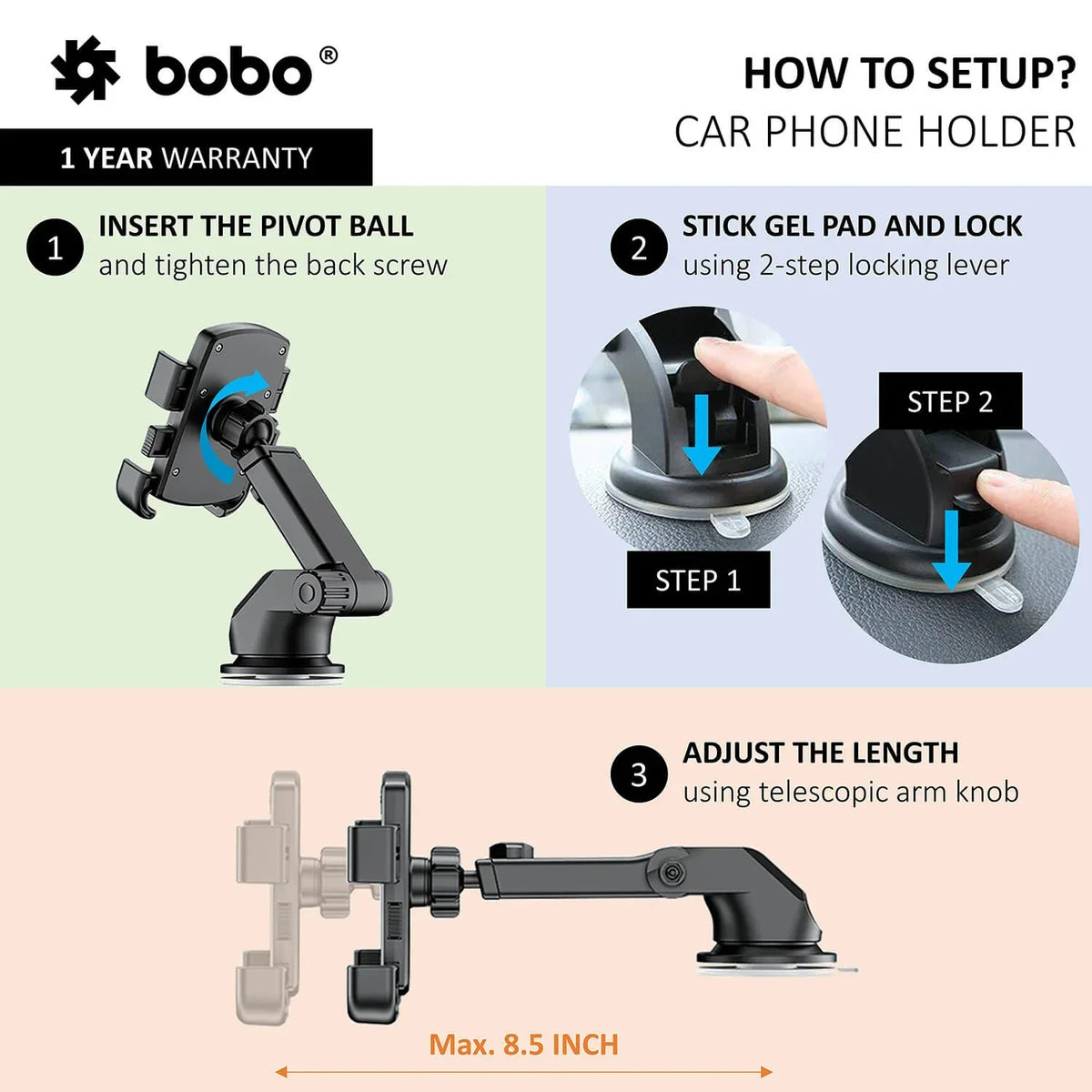 BOBO Universal Windshield & Dashboard Phone Holder - View 3