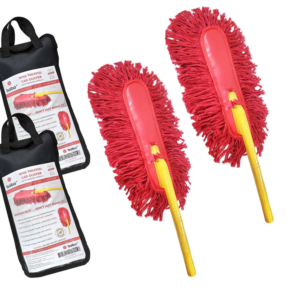 BOBO Car Duster – Premium Wax Treated Strands With Durable Solid Wood Handle – Includes Storage Cover - View 2