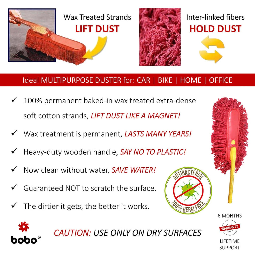 BOBO Car Duster – Premium Wax Treated Strands With Durable Solid Wood Handle – Includes Storage Cover - View 4