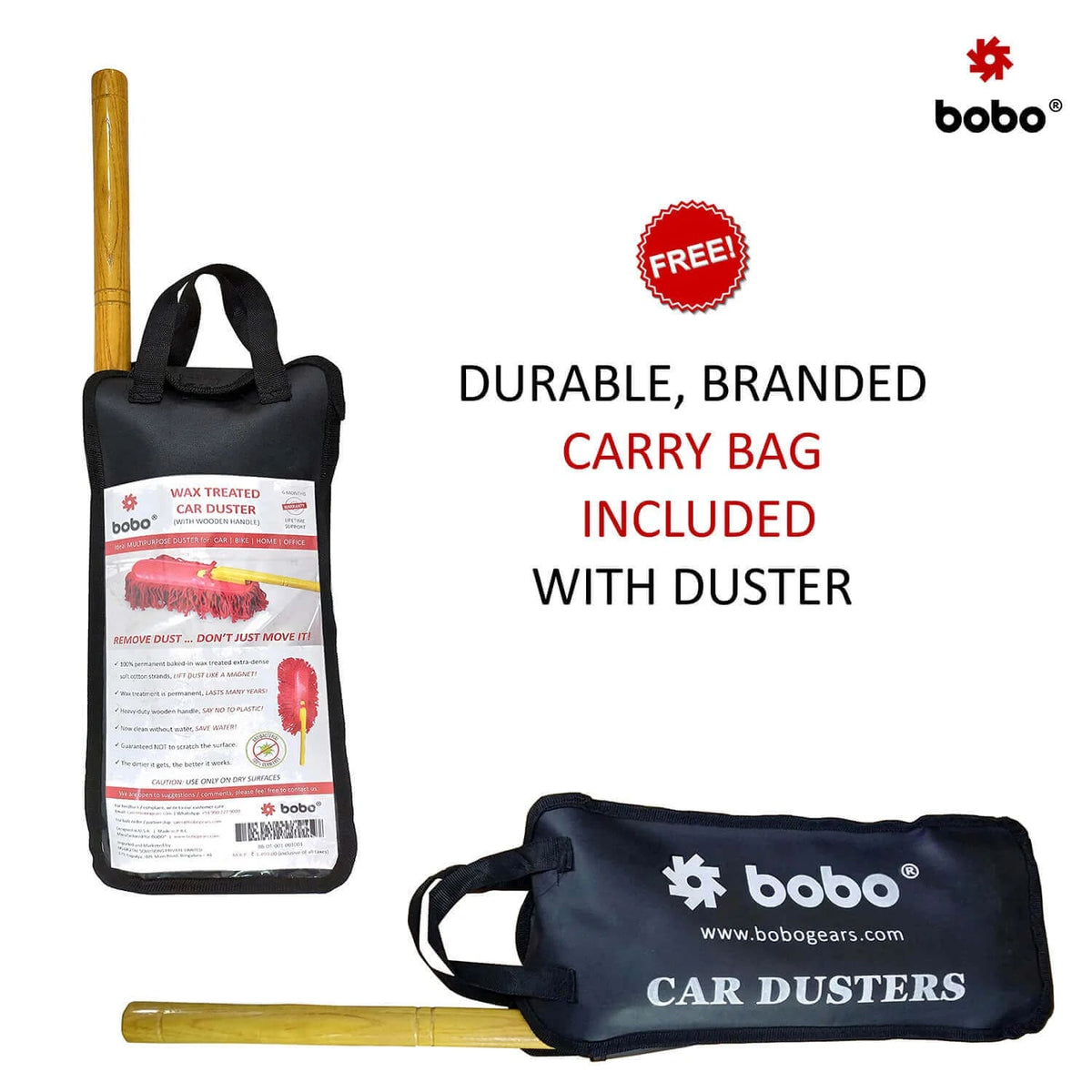 BOBO Car Duster – Premium Wax Treated Strands With Durable Solid Wood Handle – Includes Storage Cover - View 7