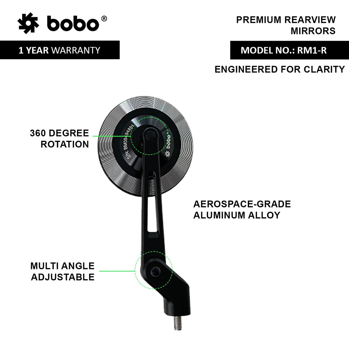BOBO RM1-R Anti-Glare, Anti-Fog Rearview Bike Mirror - View 2