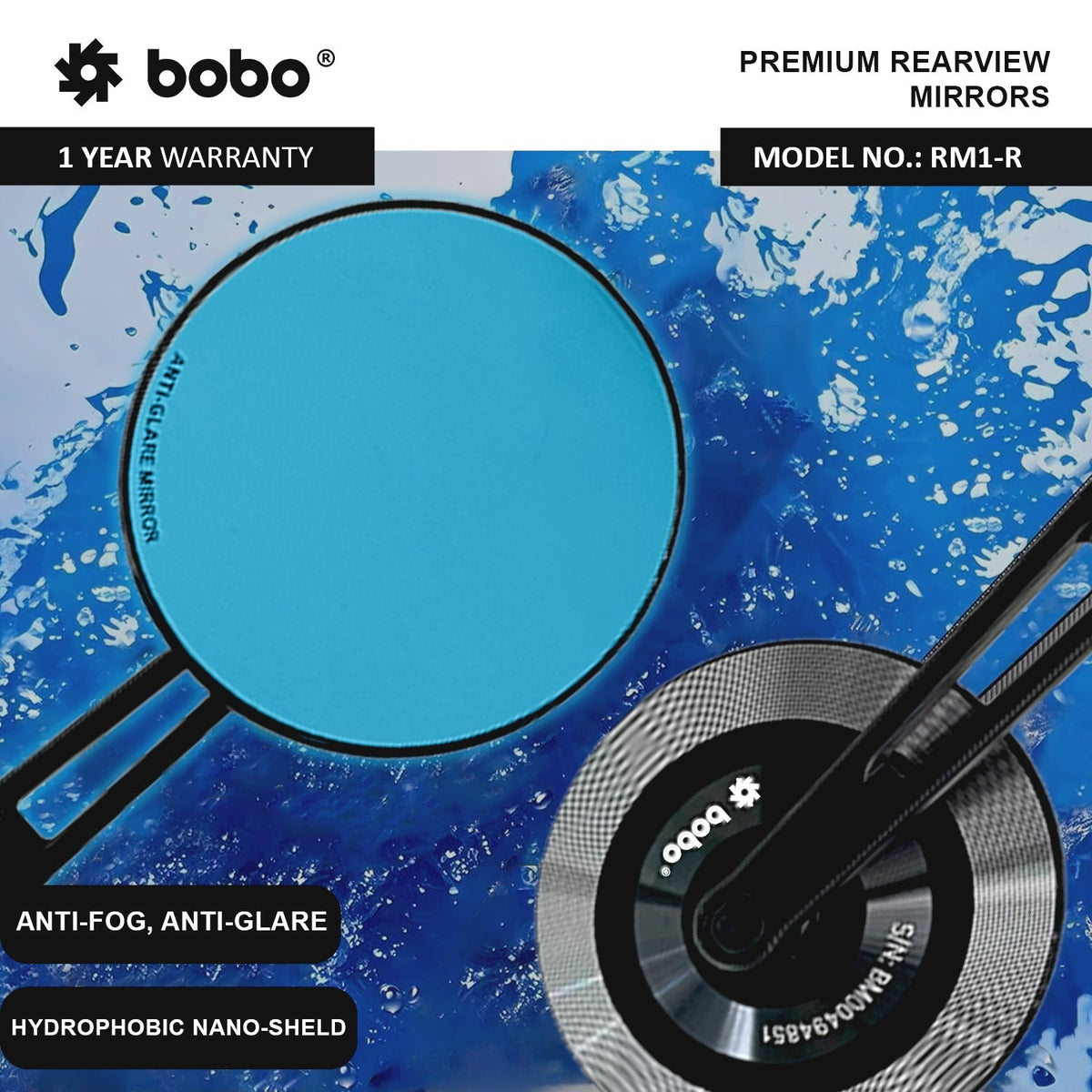 BOBO RM1-R Anti-Glare, Anti-Fog Rearview Bike Mirror - View 3