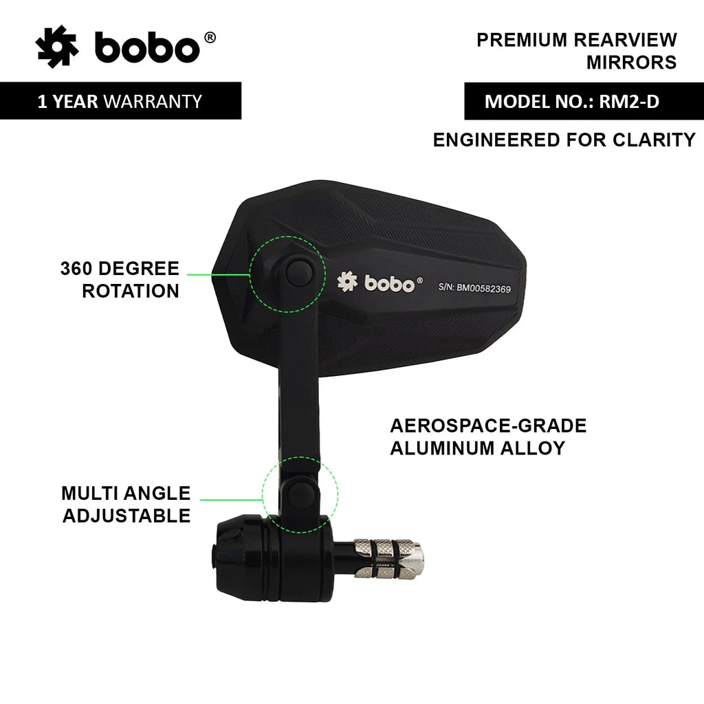 BOBO RM2-D Anti-Glare, Anti-Fog Bike Bar End Mirror - View 3