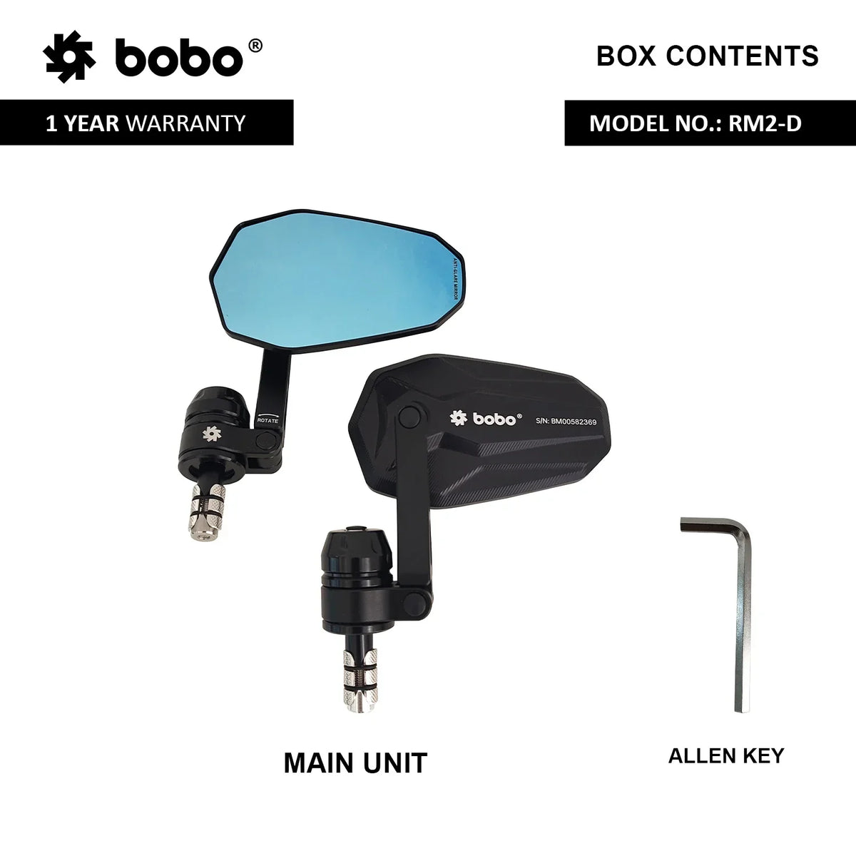 BOBO RM2-D Anti-Glare, Anti-Fog Bike Bar End Mirror - View 4