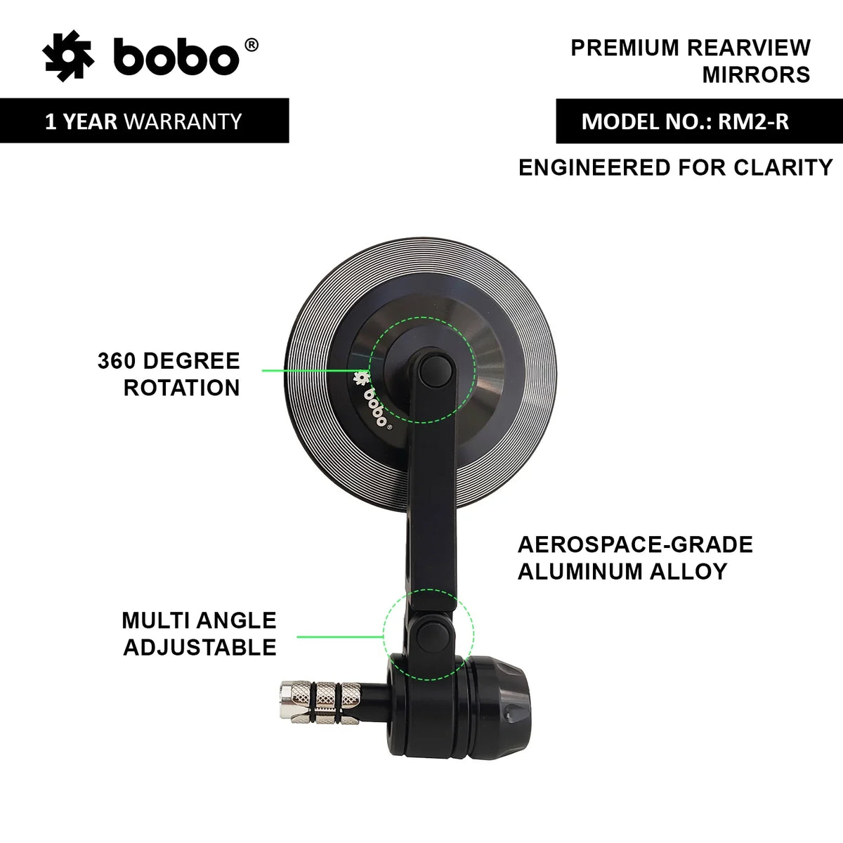 BOBO RM2-R Anti-Glare, Anti-Fog Bike Bar End Mirror - View 3
