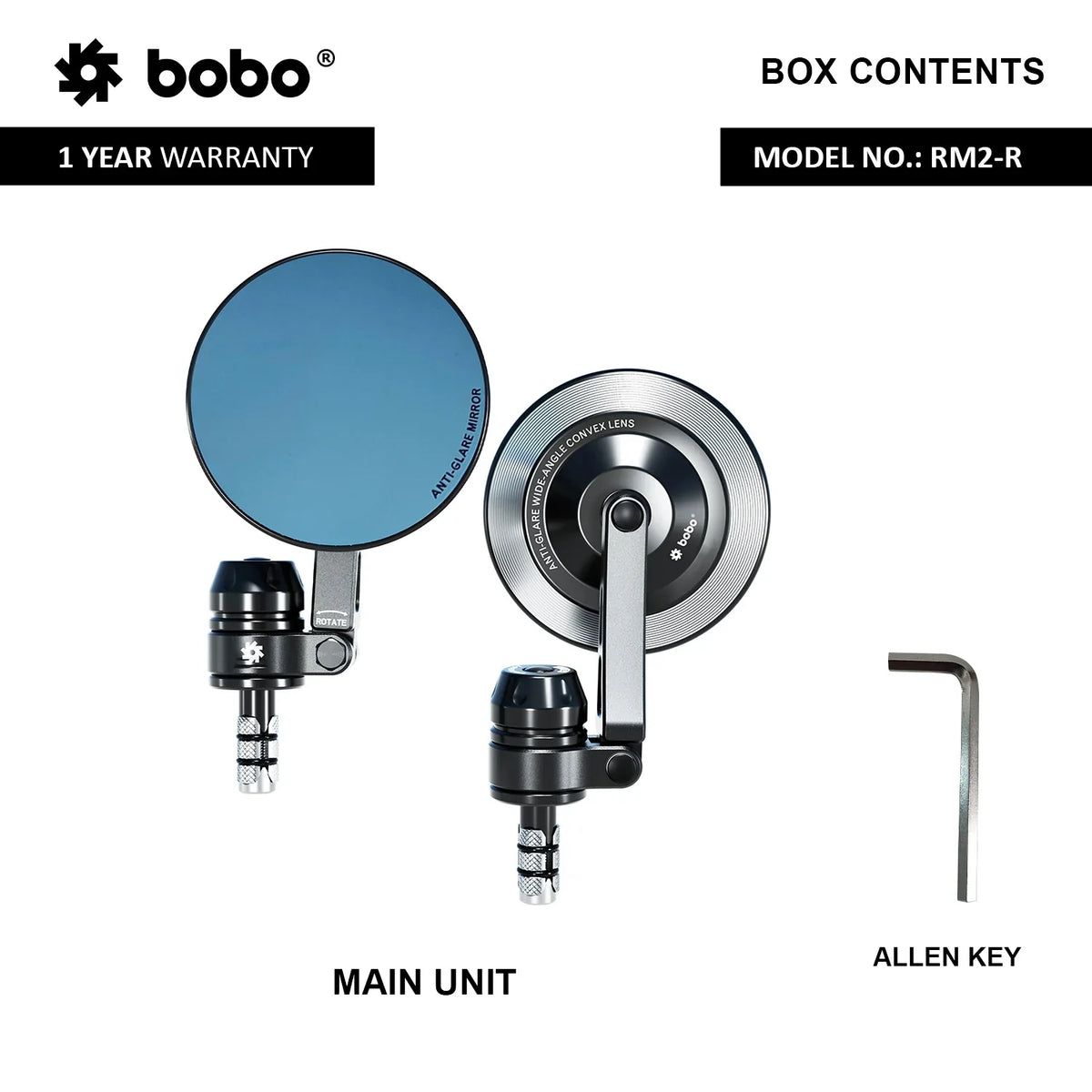 BOBO RM2-R Anti-Glare, Anti-Fog Bike Bar End Mirror - View 4