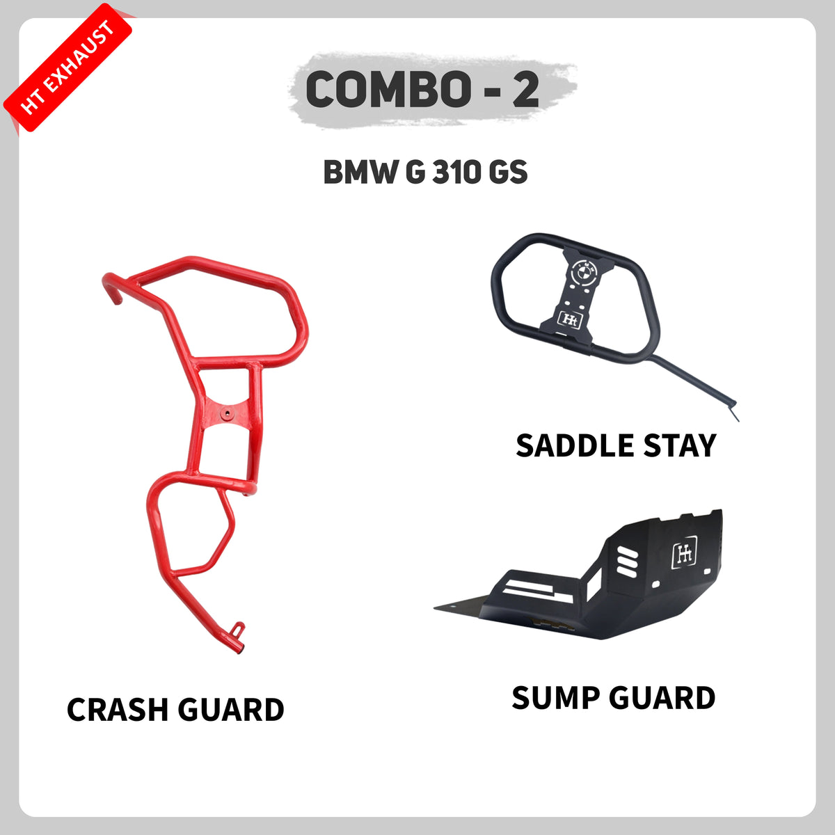 BMW COMBO 2 CRASH GUARD-RED + SADDLE + SUMP GUARD - View 2