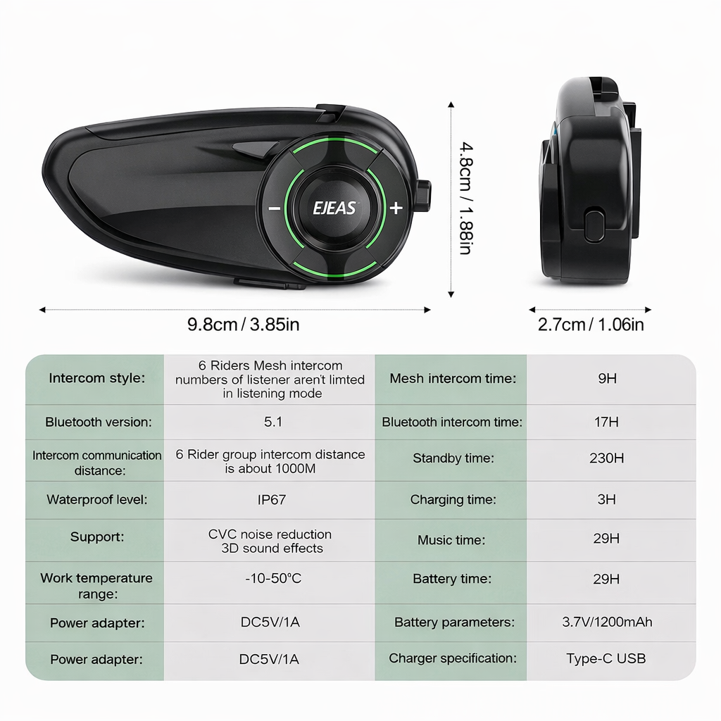 EJEAS Q8 Motorcycle Intercom System - View 6