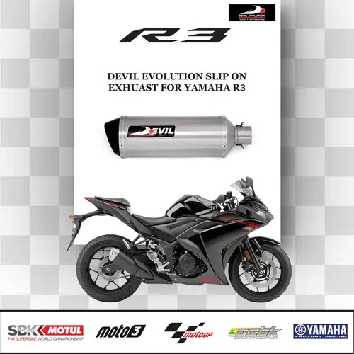Devil Evolution Slip-On Exhaust with Link Pipe for Yamaha R3 | Titanium Finish Performance Silencer (D2.1 / D4M)
