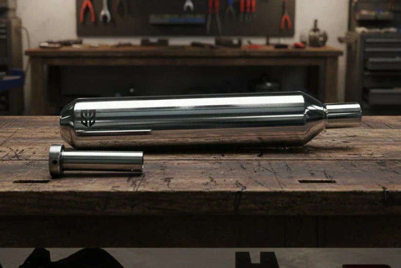 SS Motocorp Slip-On Exhaust for Royal Enfield Meteor 350 | Steel Polished & Matte Black Finish Performance Silencer