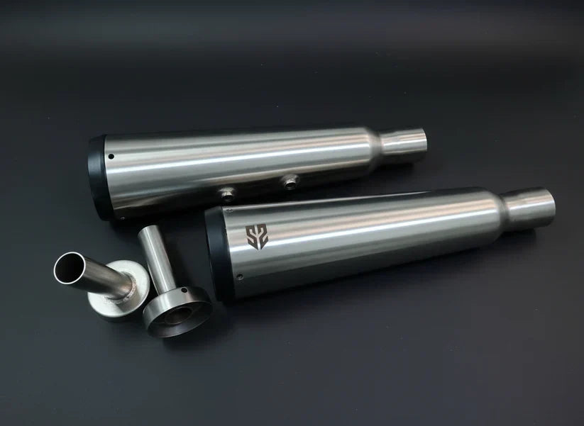 SS Motocorp Adaptable Slip-On Exhaust (Pair) Fat Cans for Royal Enfield Interceptor 650 / Continental GT 650 | Matte, Mirror