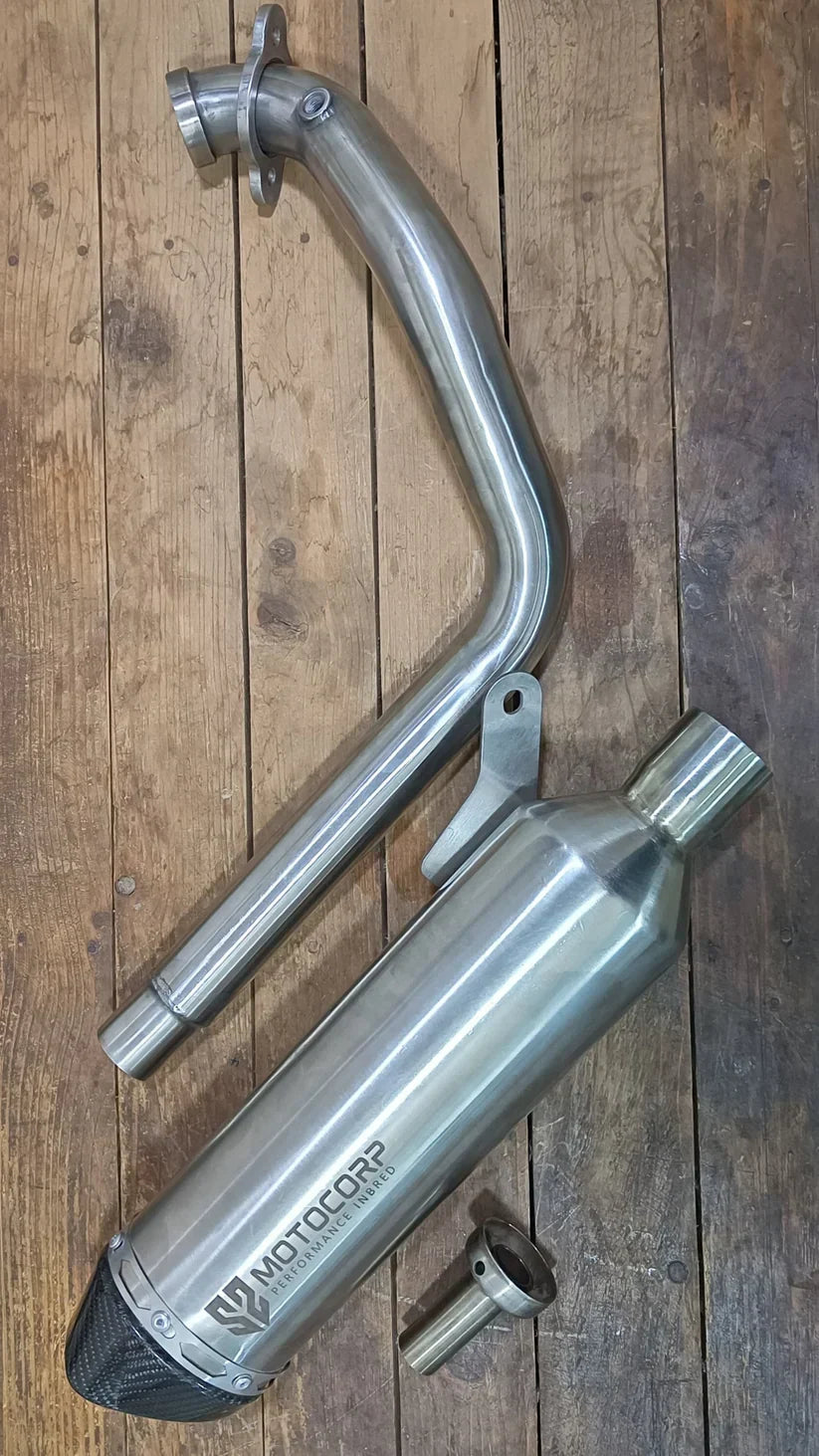 SS Motocorp Full System Exhaust for Royal Enfield Himalayan 450 | Stainless Steel Header + Carbon Fiber Tip Slip-On