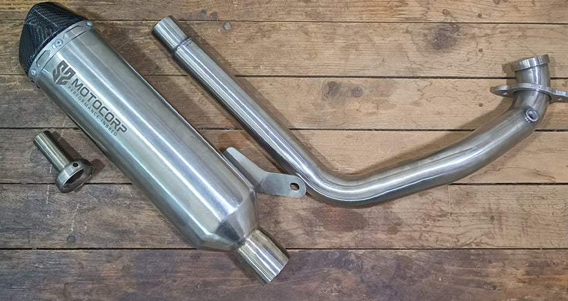 SS Motocorp Full System Exhaust for Royal Enfield Himalayan 450 | Stainless Steel Header + Carbon Fiber Tip Slip-On