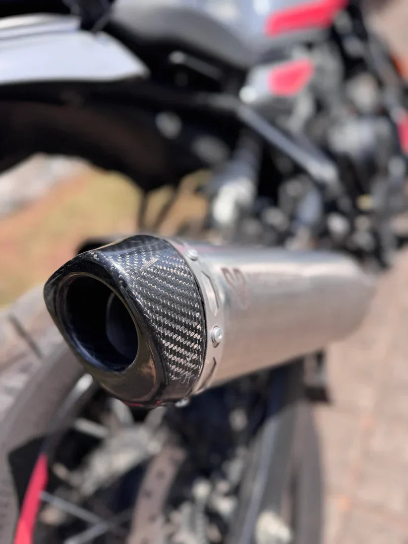 SS Motocorp Slip-On Exhaust Silencer for Royal Enfield Himalayan 450 | Carbon Fiber Tip Performance Exhaust with DB Killer