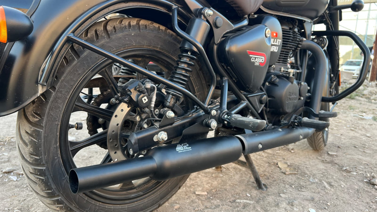 KP Racing System INDORI Performance Exhaust Black for Royal Enfield Bullet 350, Classic 350 Reborn & Meteor 350 (J-Series)