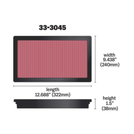 K&N 33-3045 High-Flow Washable Lifetime Engine Air Filter for Toyota Hilux, Fortuner & Innova Crysta 2.4L/2.8L Diesel