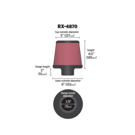 K&N RX-4870 X-Stream High-Flow Universal Air Filter – Reusable Washable Clamp-On Performance Engine Intake Filter – Up to 99%