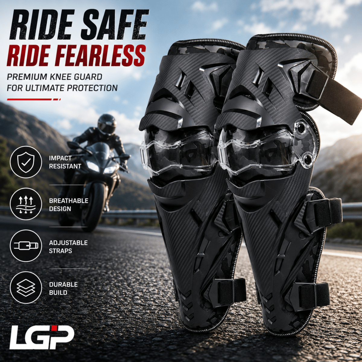 LGP Motorcycle Knee Guard Set of 2 Riding Safety Protection