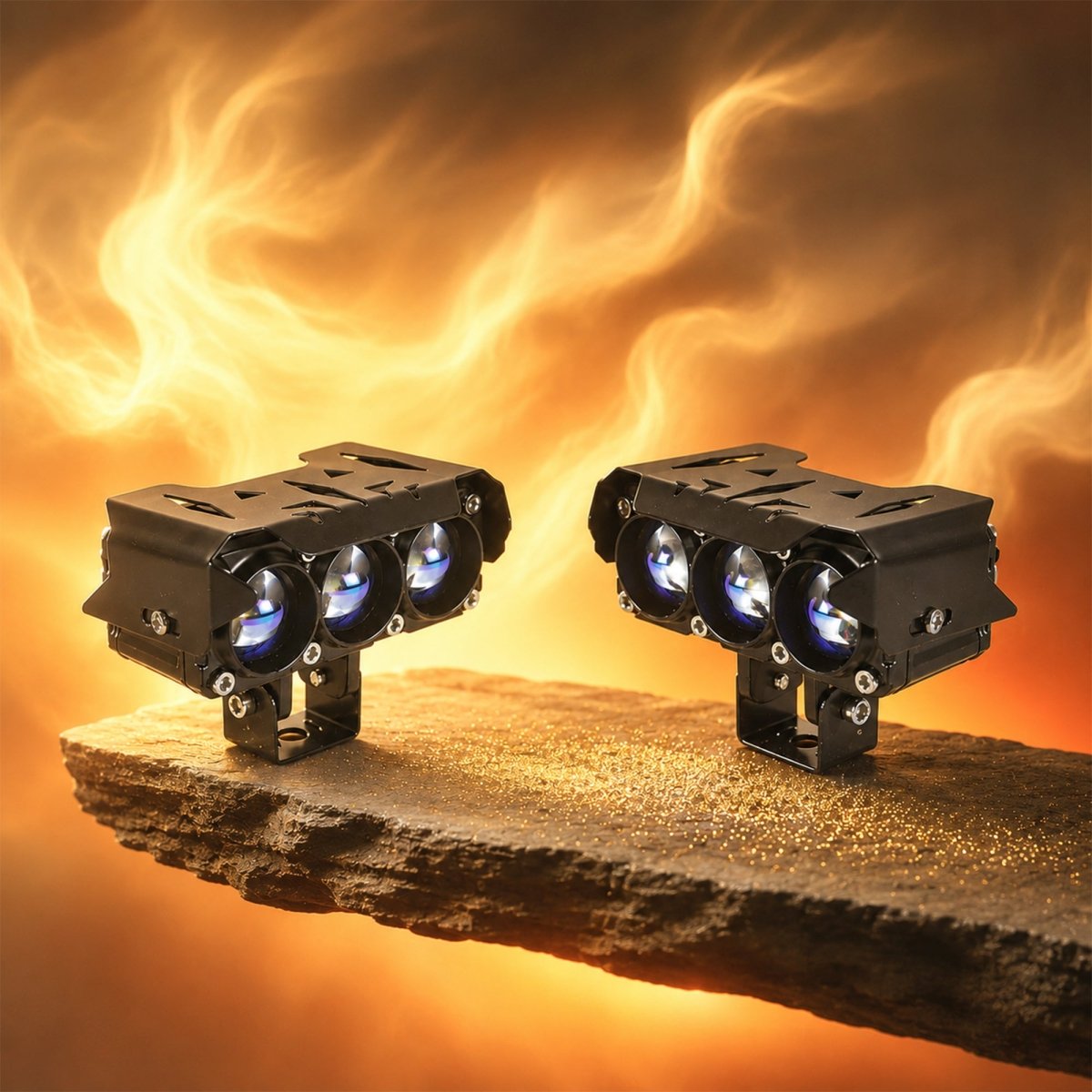 LGP DK300 Projector LED Fog Lamp for Bike (Pair) | Triple Lens, Dual Color