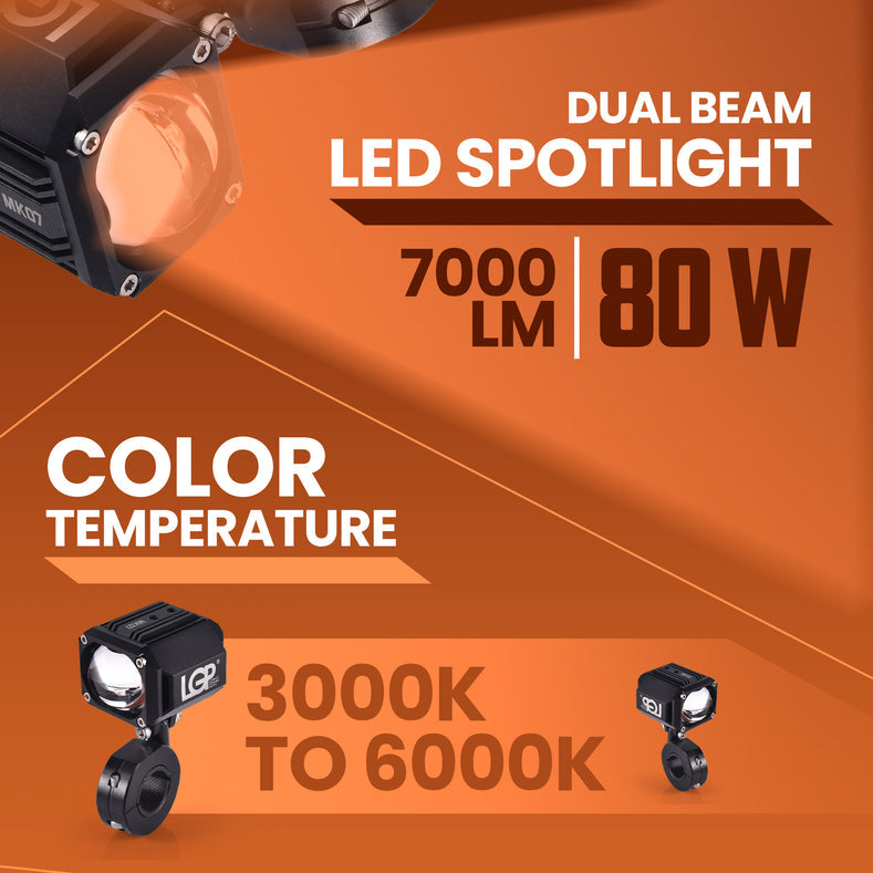 LGP MK07 Dual Beam Motorcycle LED Spotlight 80W 7000LM IP67 Waterproof Driving Light - View 2