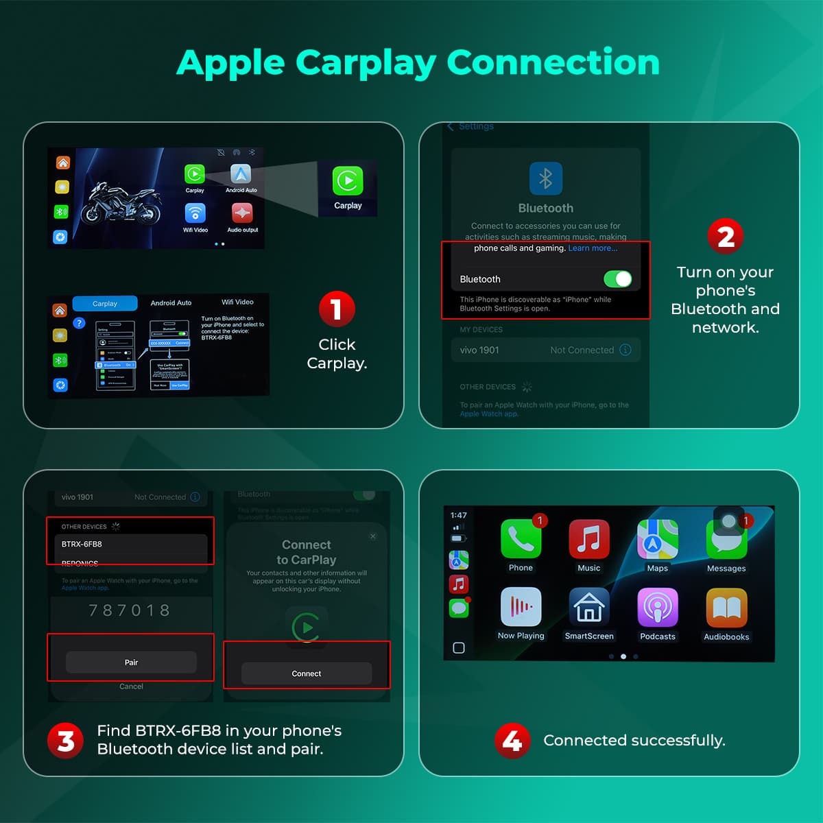SIMTAC MOTORCYCLE GPS CARPLAY & ANDROID AUTO SYSTEM – M10D - View 8