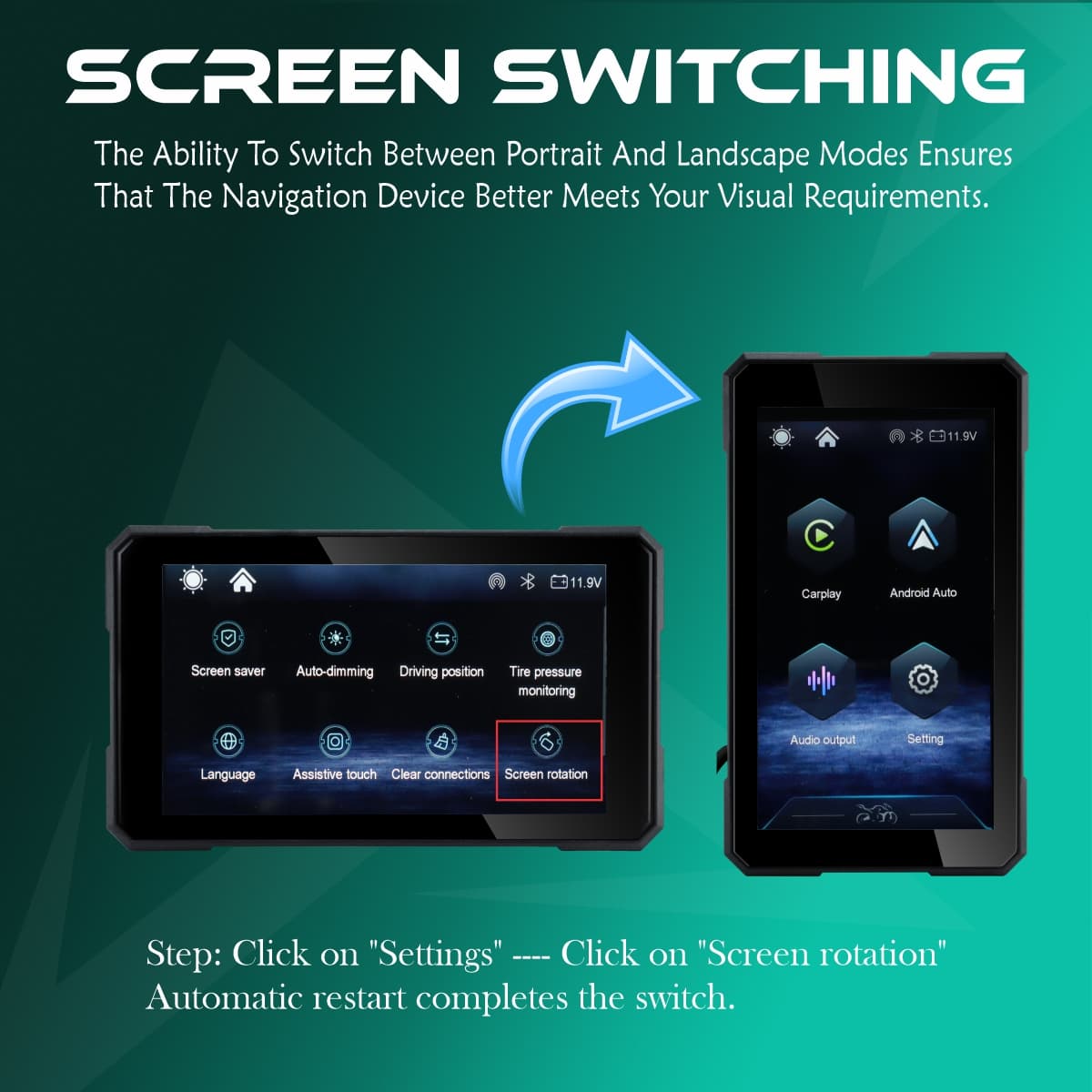Simtac Quick Detachable Motorcycle GPS CarPlay & Android Auto system – M3 - View 7