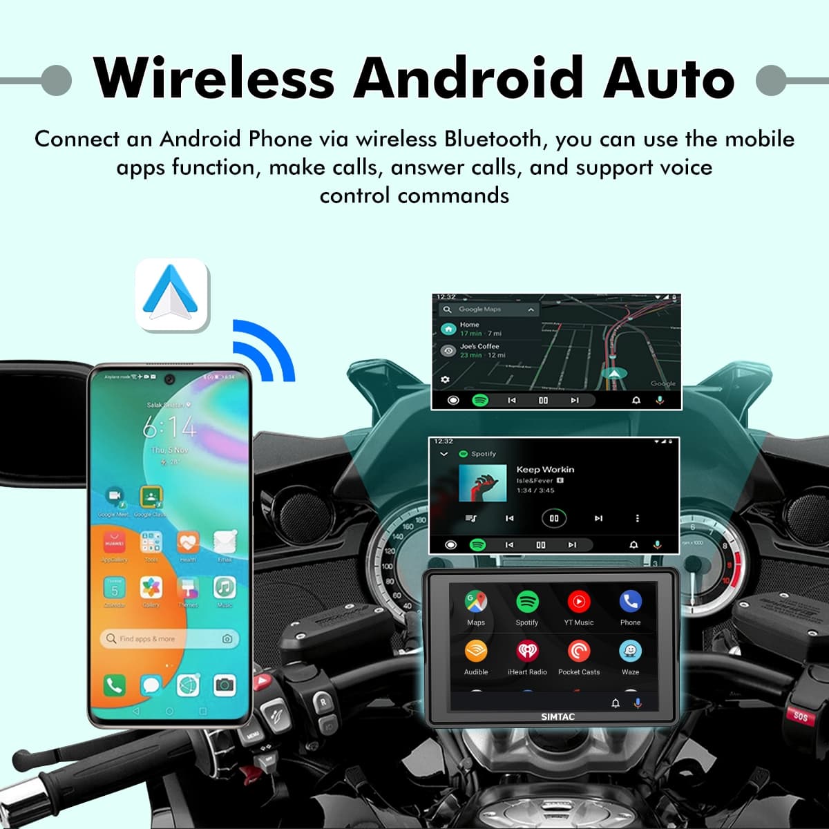 SIMTAC MOTORCYCLE GPS CARPLAY & ANDROID AUTO SYSTEM – M4D - View 3