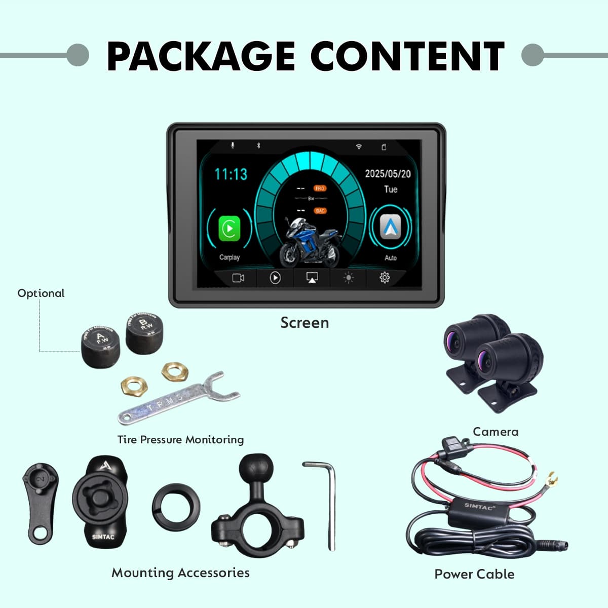 SIMTAC MOTORCYCLE GPS CARPLAY & ANDROID AUTO SYSTEM – M4D - View 9