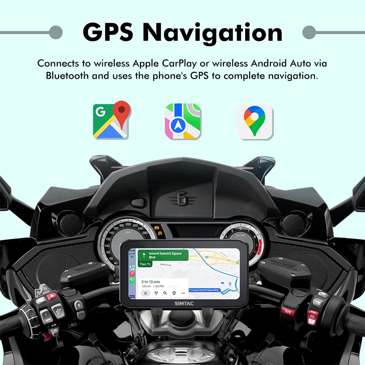 SIMTAC MOTORCYCLE GPS CARPLAY & ANDROID AUTO SYSTEM – M6DT - View 4