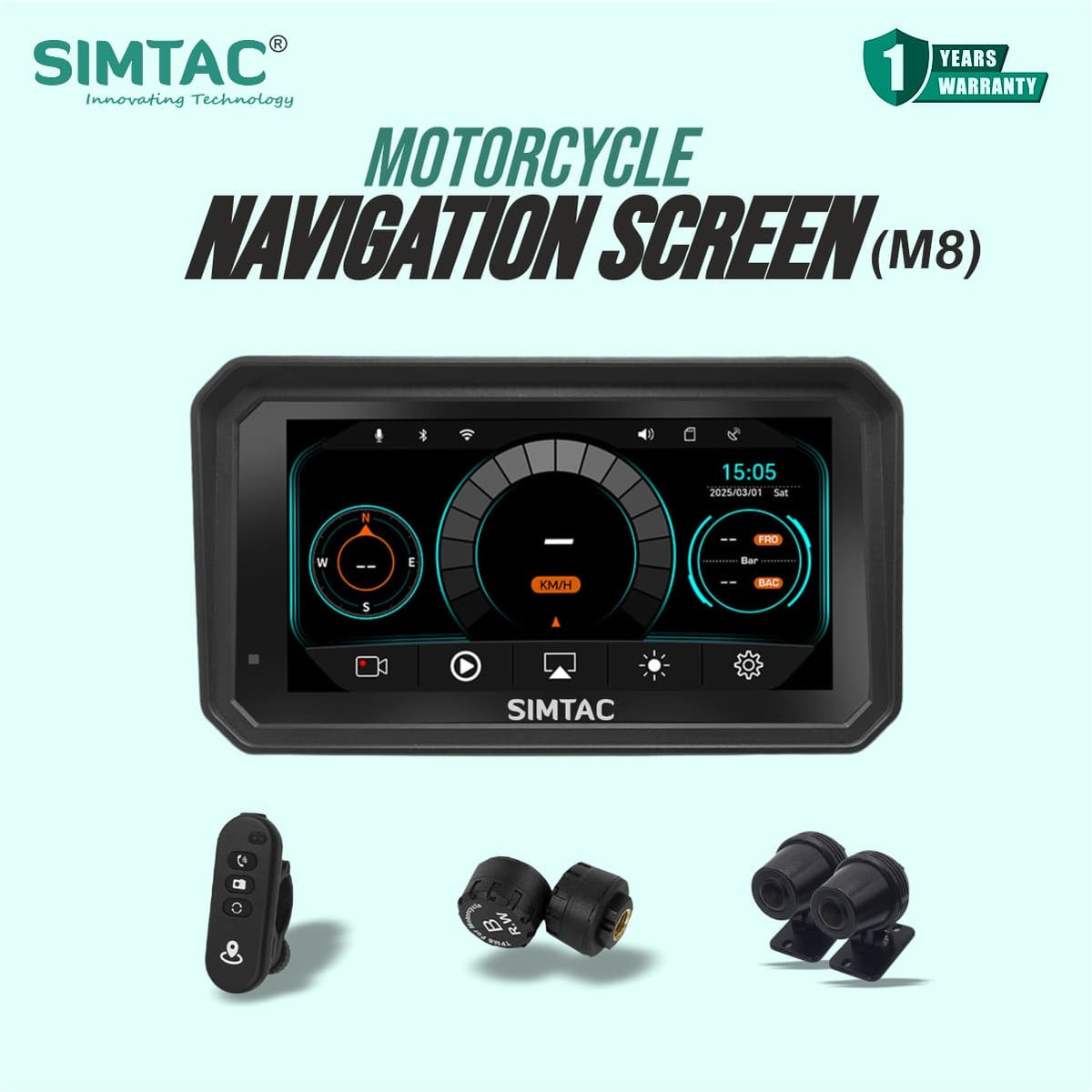 SIMTAC QUICK DETACHABLE MOTORCYCLE GPS WITH CARPLAY & ANDROID AUTO – M8DT