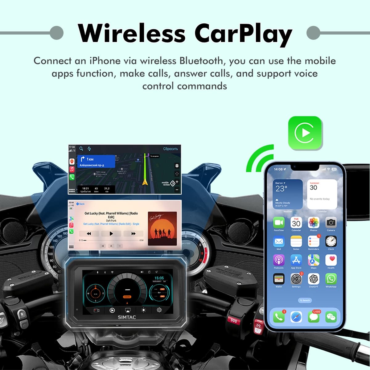 SIMTAC QUICK DETACHABLE MOTORCYCLE GPS WITH CARPLAY & ANDROID AUTO – M8DT - View 3