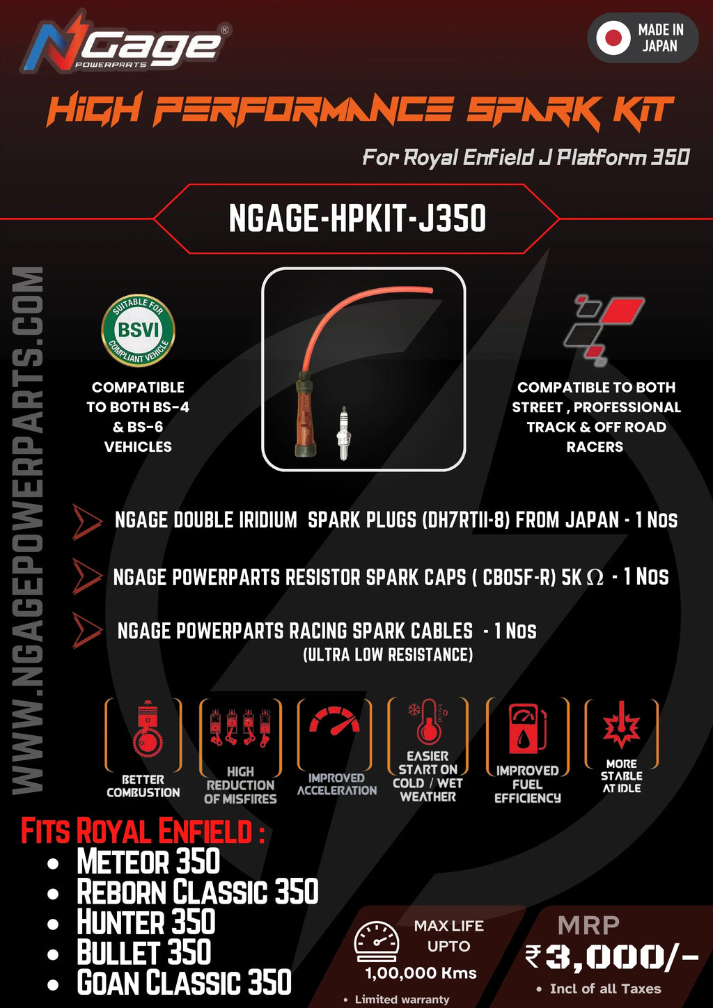 Ngage High Performance Ignition Kit for Royal Enfield Meteor 350 / Classic 350 / Hunter 350 / Bullet 350 / Goan Classic 350 –