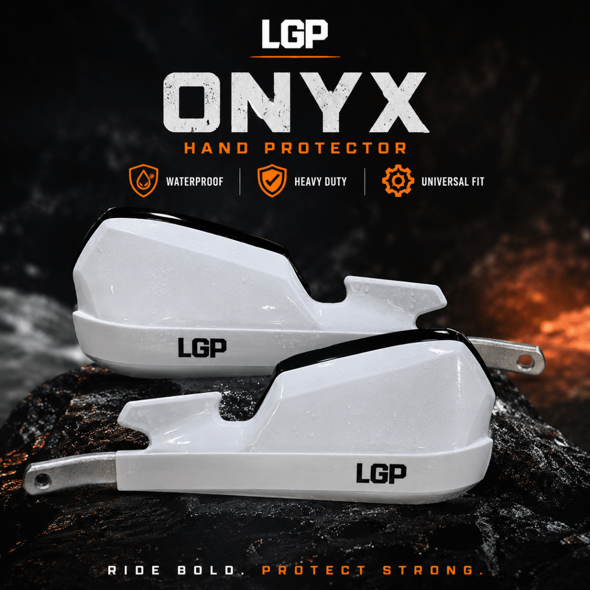 LGP Onyx Universal Motorcycle Hand Protector With Aluminium Mounts – White