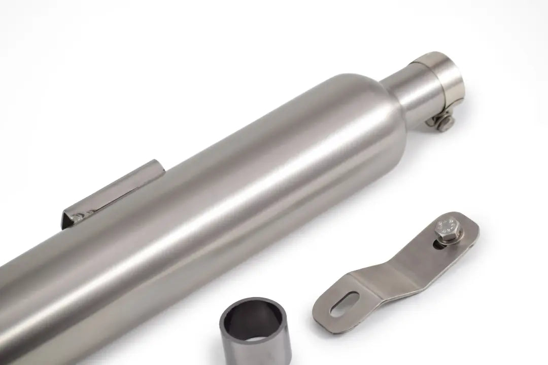 Powerage Slip-On Exhaust for Royal Enfield 350 / 500 – Brushed Steel Short Type Performance Exhaust - View 3