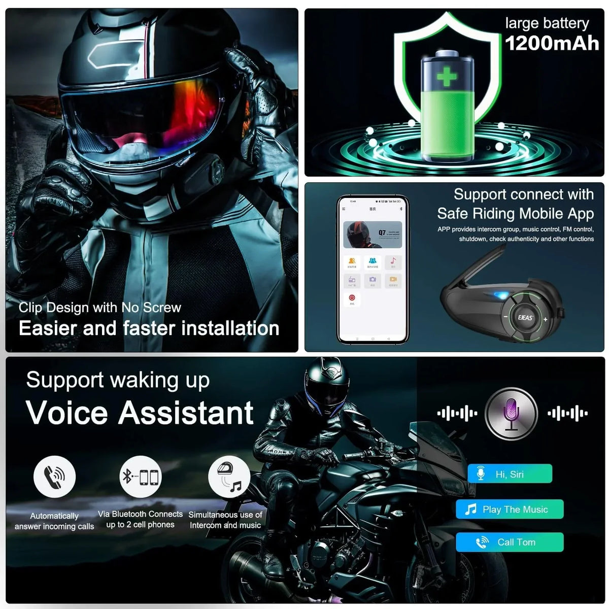 EJEAS Q8 Motorcycle Intercom System - View 19