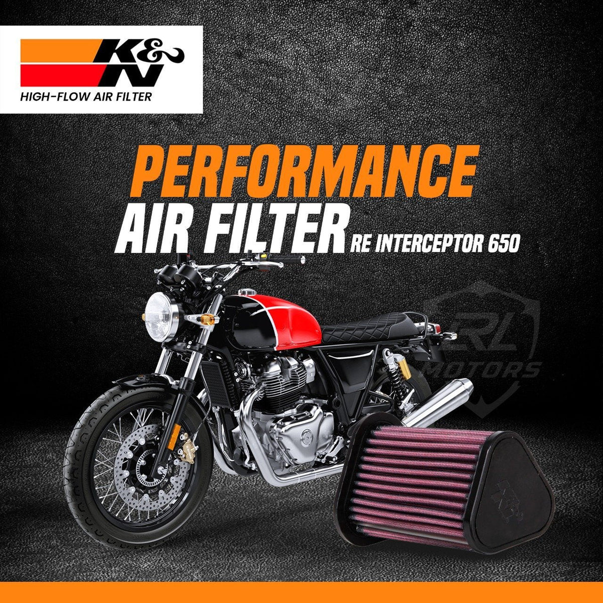 K&N RO-6518 Performance Air Filter for Royal Enfield Interceptor 650, Continental GT 650 & Bear 650 | Washable Reusable High
