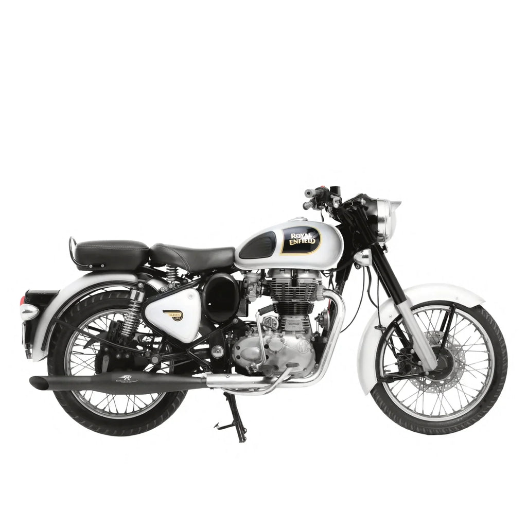 Red Rooster Performance Rumbler Exhaust – Black Matte for Royal Enfield Classic, Bullet & Thunderbird