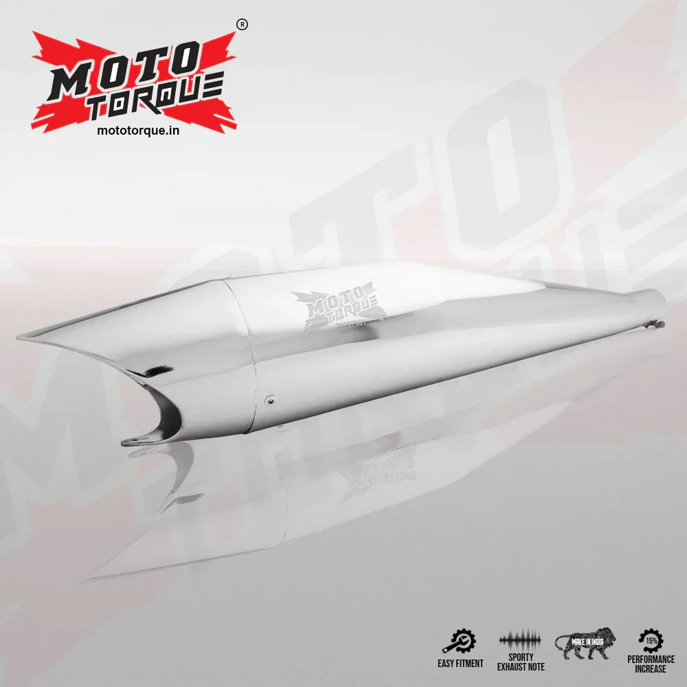 Moto Torque Shark Chrome Exhaust for Royal Enfield UCE Models – Performance Bass Silencer - View 3