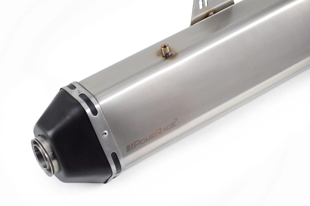 PowerRage Slip-On Exhaust for Royal Enfield Himalayan 411 – Black & Brushed Steel Performance Exhaust - View 2
