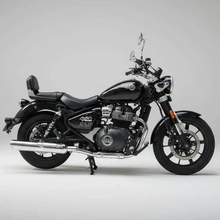 B-12 Bassmaster Barrel Slip-On Exhaust for Royal Enfield Super Meteor 650 | 304 Stainless Steel Performance Exhaust - View 3