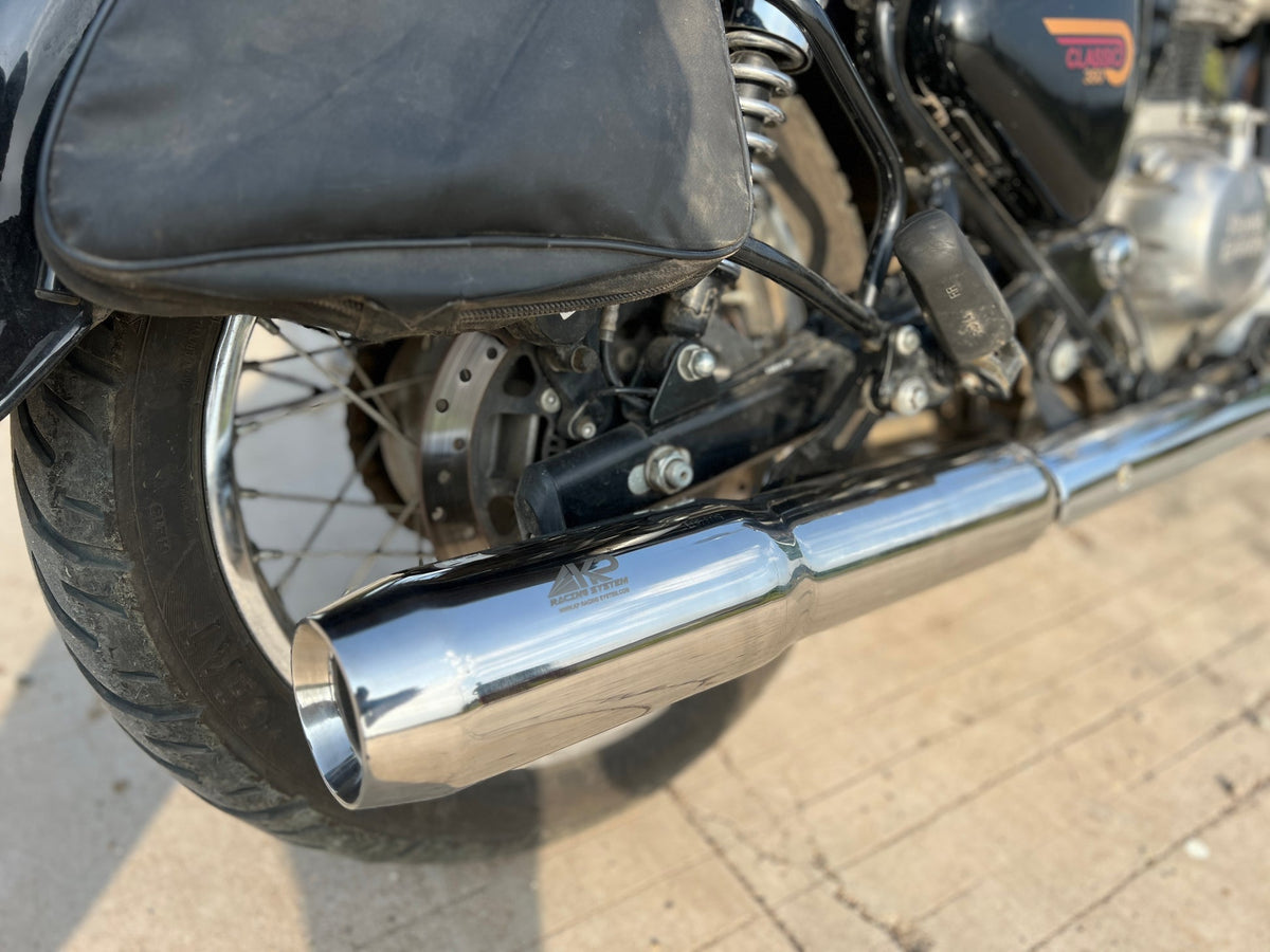 KP Racing Thor Performance Exhaust Silver – Stainless Steel 304 for Royal Enfield BS3, BS4 & BS6 | Premium Finish, Deep Sound