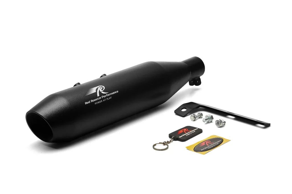 Red Rooster Rumbler Max Exhaust for Royal Enfield Hunter 350 – Polish / Matte / Black - View 3