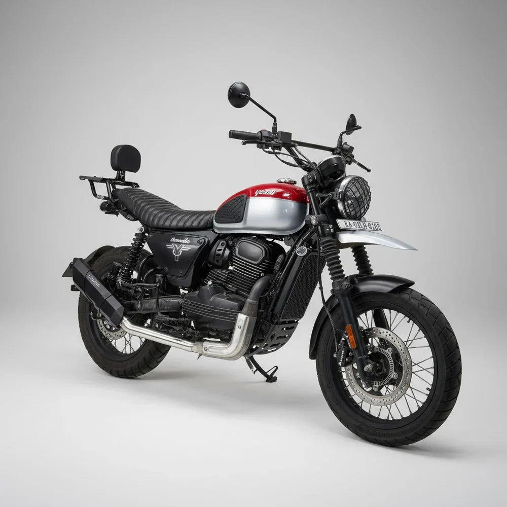 Barrel Rogue 2.0 Exhaust with Link Pipe for Yezdi Scrambler | 304 Stainless Steel Slip-On Performance Exhaust (DB Killer