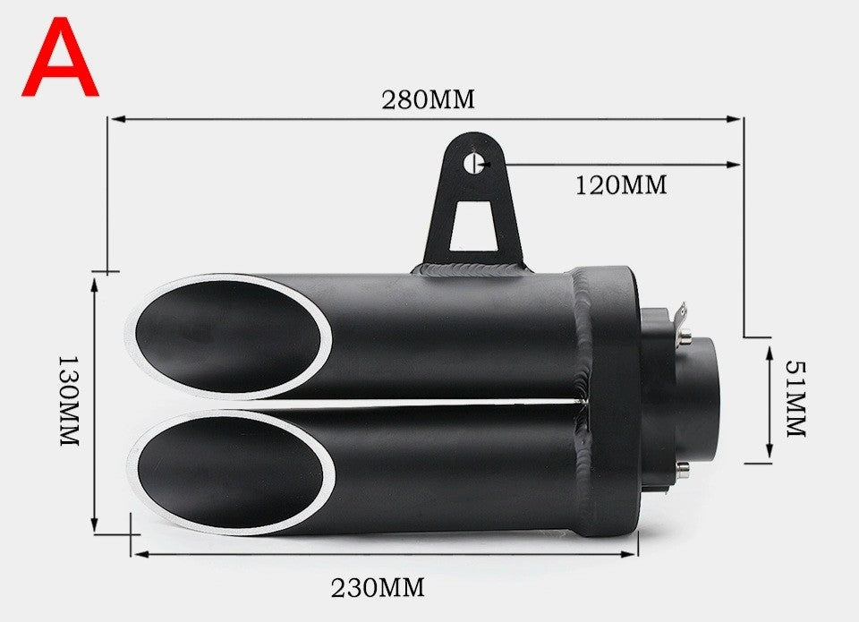 Side Cross Cut Long-Short Twin Barrel 51 Mm Inlet Stainless Steel Universal Slip-On Heavy Duty - Short