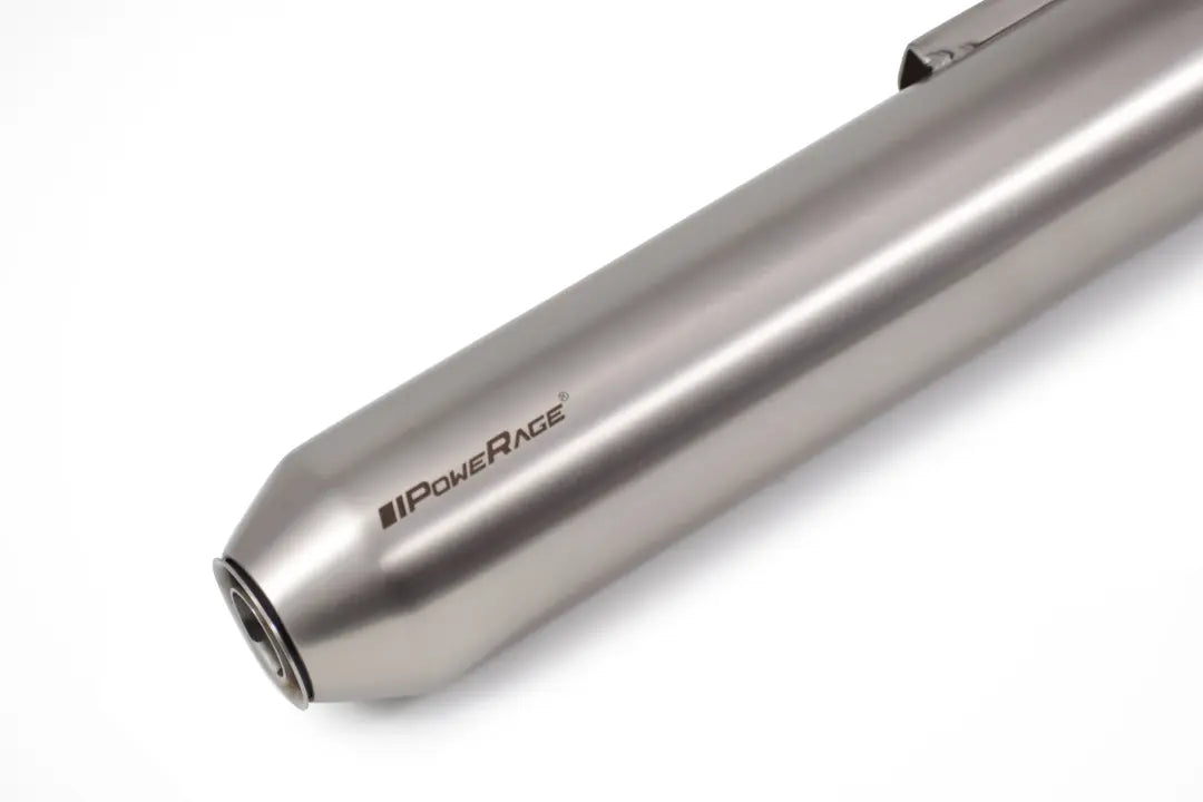 Powerage Slip-On Exhaust for Royal Enfield 350 / 500 – Brushed Steel Short Type Performance Exhaust - View 2