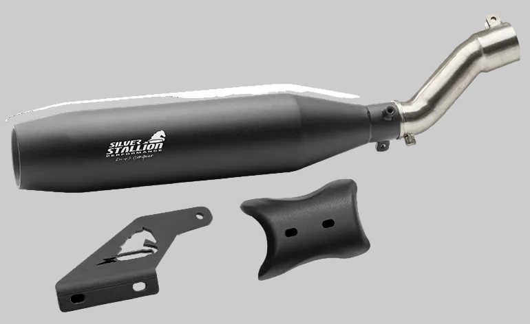 Triumph Speed 400 / Scrambler 400X / T4 Blaze Performance Exhaust | Silver Stallion | +2 BHP Power Boost | Silver / Black