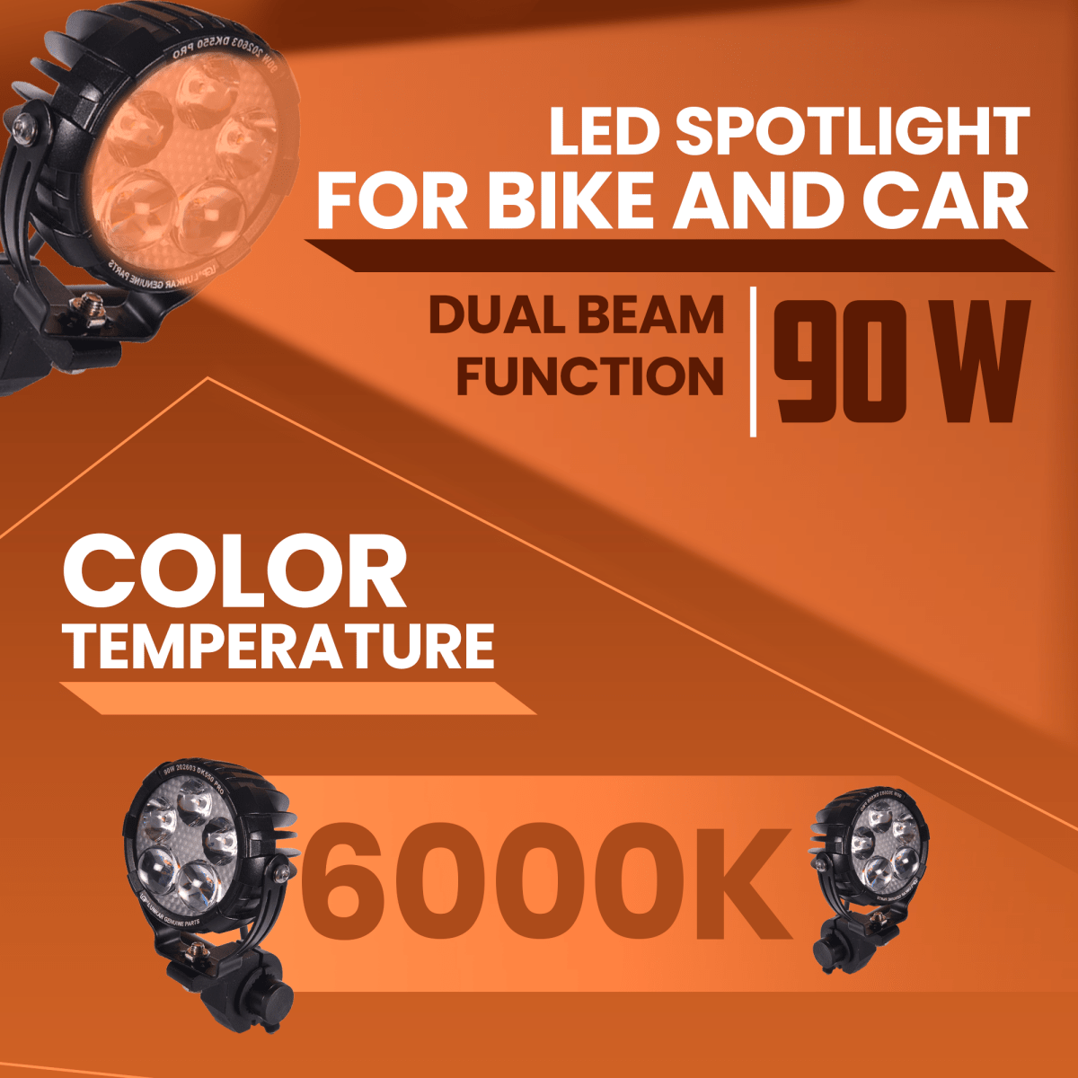 LGP DK-550 Pro 90W LED Spotlight for Bike & Car (Pair) | IP67 Waterproof High Power Auxiliary Fog Light | Universal Driving