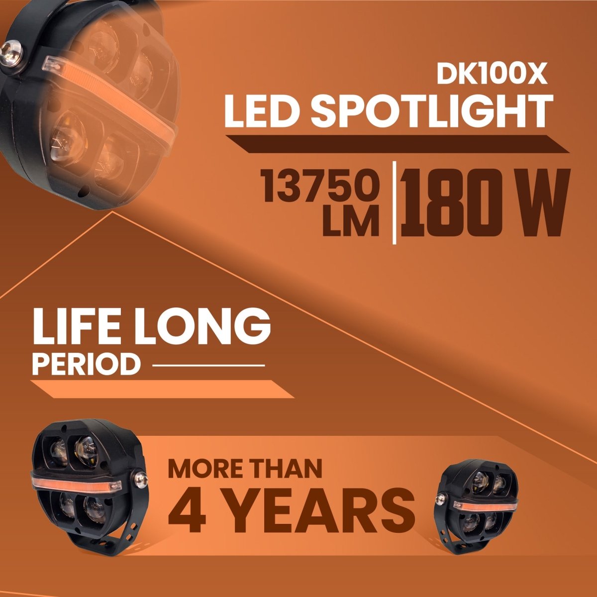 LGP DK100X 180W General Purpose External Spotlight for Bikes & Cars | IP67 Waterproof Auxiliary Fog Light with DRL & Flash